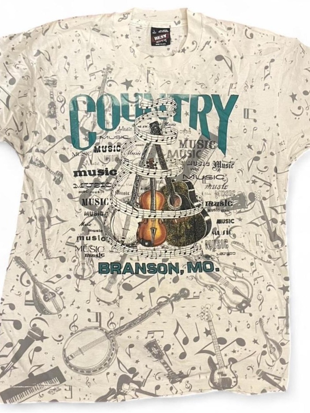Vintage 1993 Branson Missouri Country Music T-Shirt Glitter Graphic Large 90s